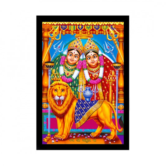 Amfyn Maa Chamunda Painting with Synthetic Photo Frame (Multicolor)