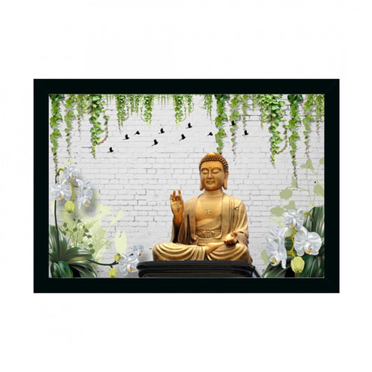 Amfyn Lord Buddha Painting with Synthetic Photo Frame (Multicolor)