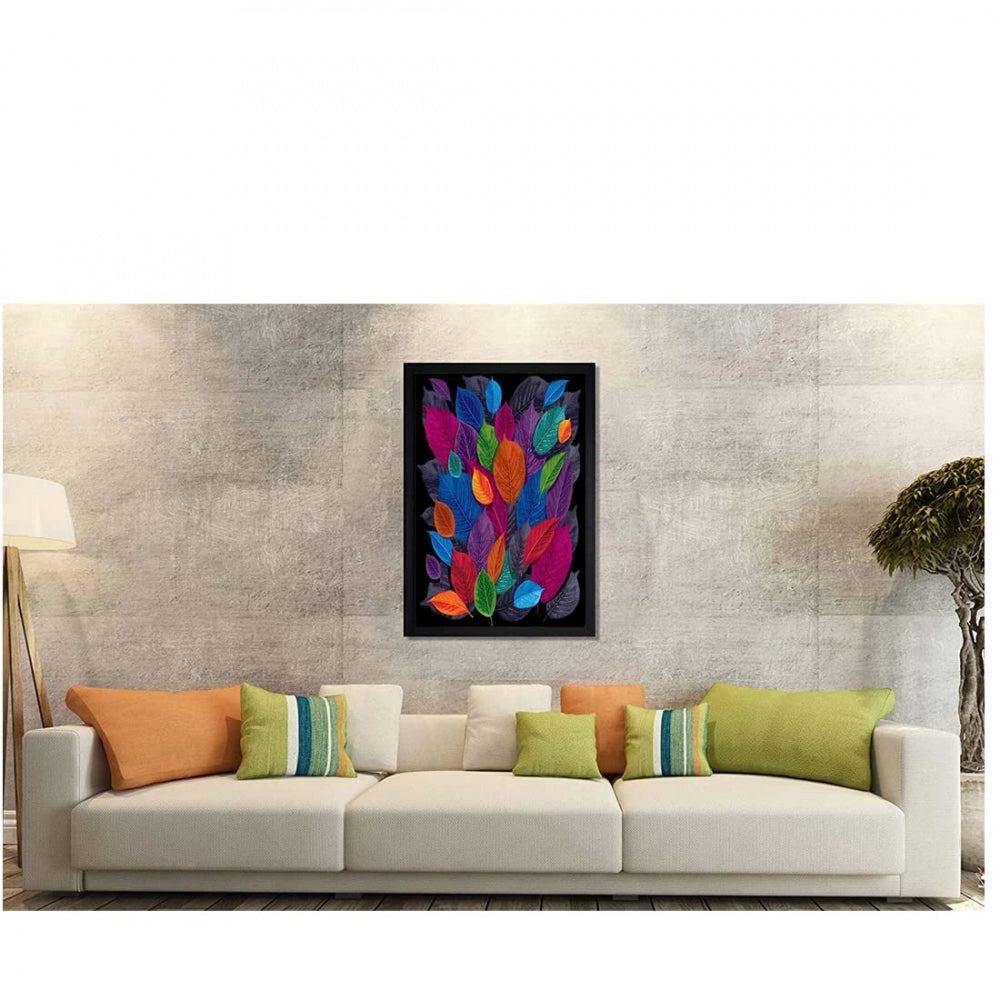 Amfyn Dark Autumn Leaves Painting with Synthetic Photo Frame (Multicolor)
