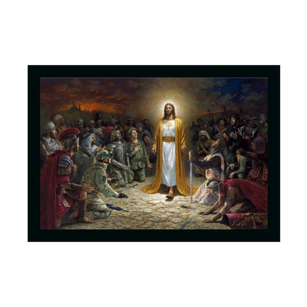 Amfyn Lord Jesus Christ Painting with Synthetic Photo Frame (Multicolor)