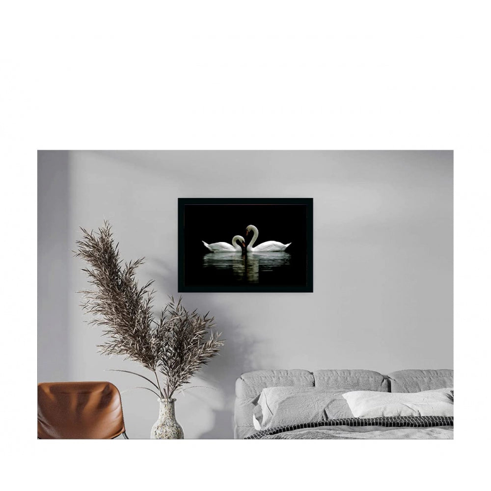 Amfyn Swan Pair Painting with Synthetic Photo Frame (Multicolor)