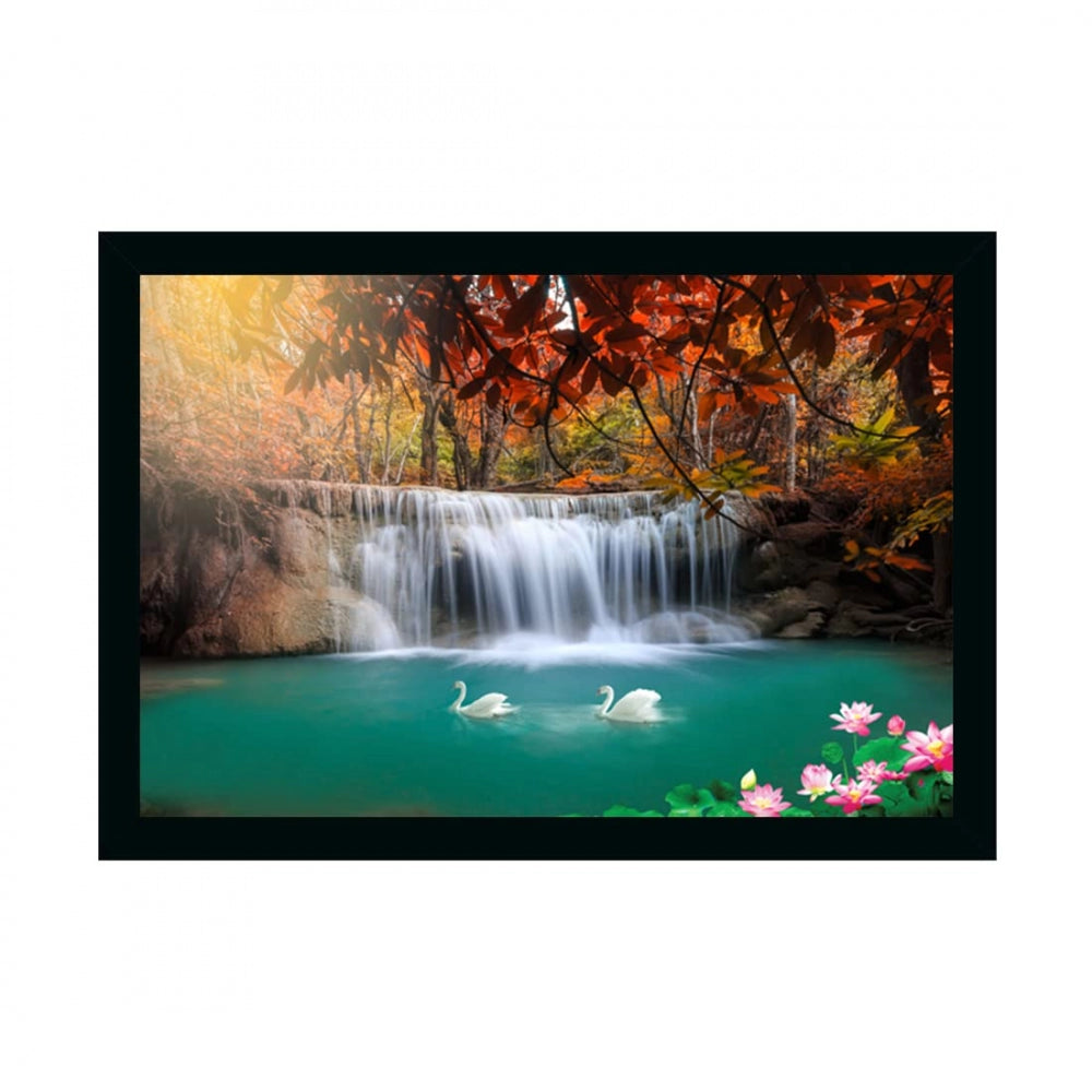 Amfyn Natural Water Fall Painting with Synthetic Photo Frame (Multicolor)