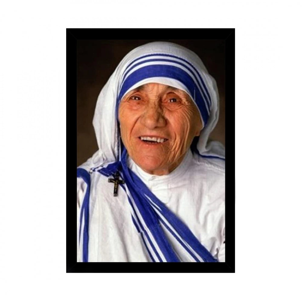 Amfyn Mother Teresa Painting with Synthetic Photo Frame (Multicolor)
