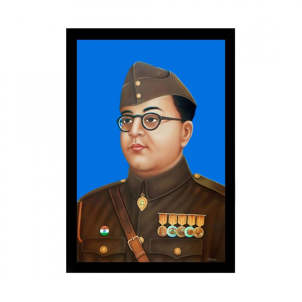 Amfyn Shubham Chandra Bose Painting with Synthetic Photo Frame (Multicolor)