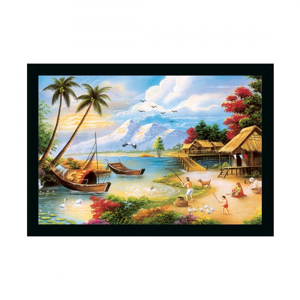 Amfyn Natural Scenery Painting with Synthetic Photo Frame (Multicolor)