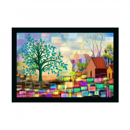 Amfyn Village Painting Painting with Synthetic Photo Frame (Multicolor)