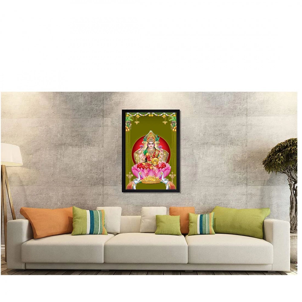 Amfyn Maa Laxmi Ji Painting with Synthetic Photo Frame (Multicolor)