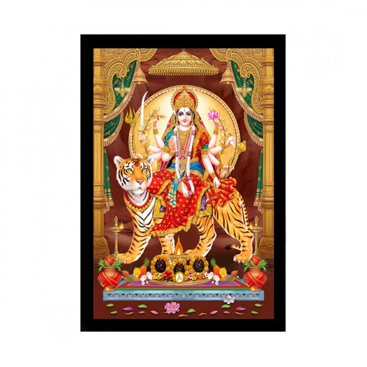 Amfyn Durga Mata Painting with Synthetic Photo Frame (Multicolor)