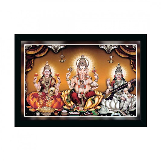 Amfyn Laxmi Ganesh Saraswati Painting with Synthetic Photo Frame (Multicolor)