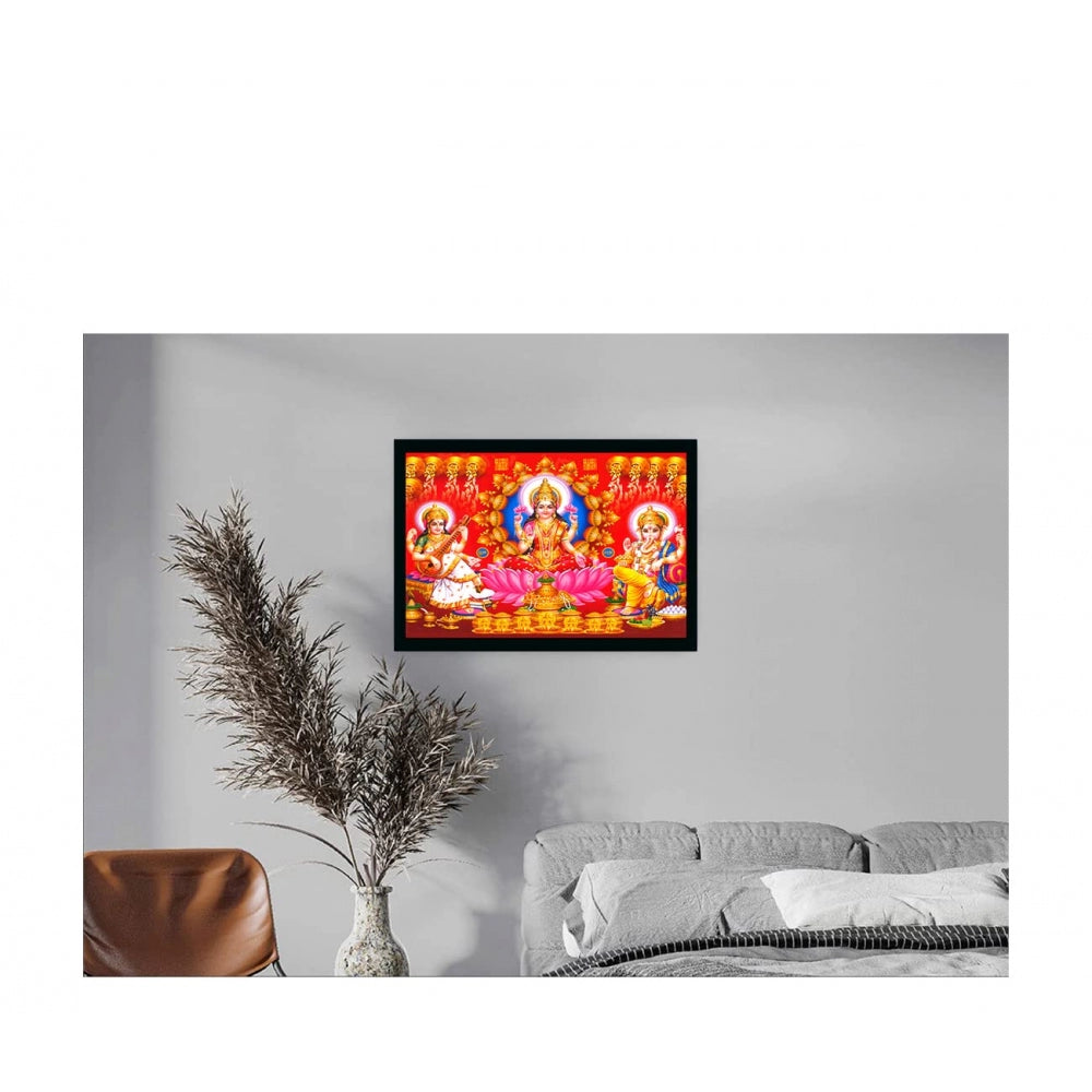 Amfyn Laxmi Ganesh Saraswati Painting with Synthetic Photo Frame (Multicolor)