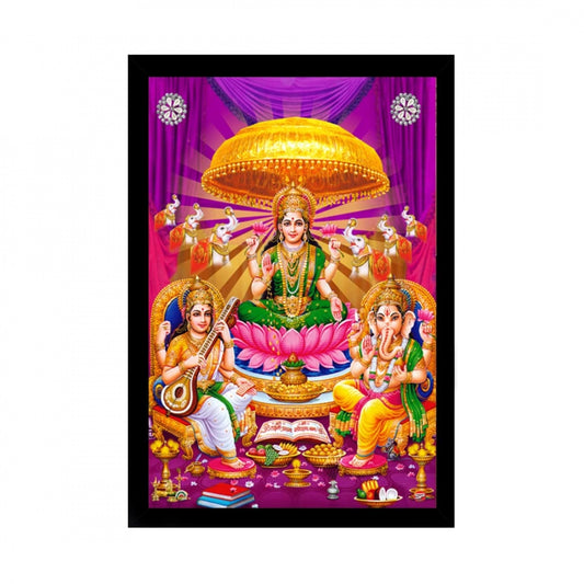 Amfyn Laxmi Ganesh Saraswati Painting with Synthetic Photo Frame (Multicolor)