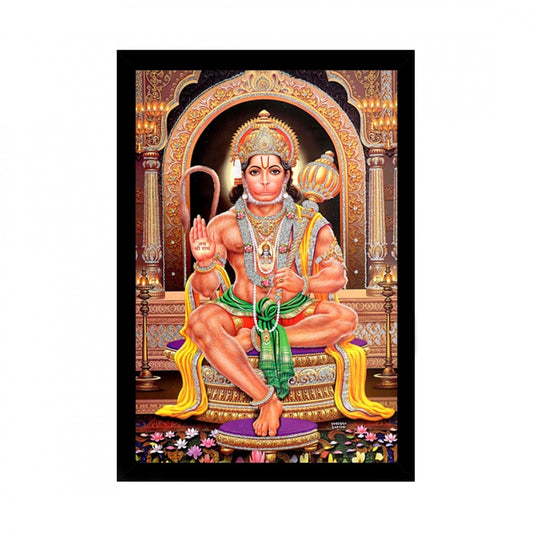 Amfyn Lord Hanuman Ji Painting with Synthetic Photo Frame (Multicolor)