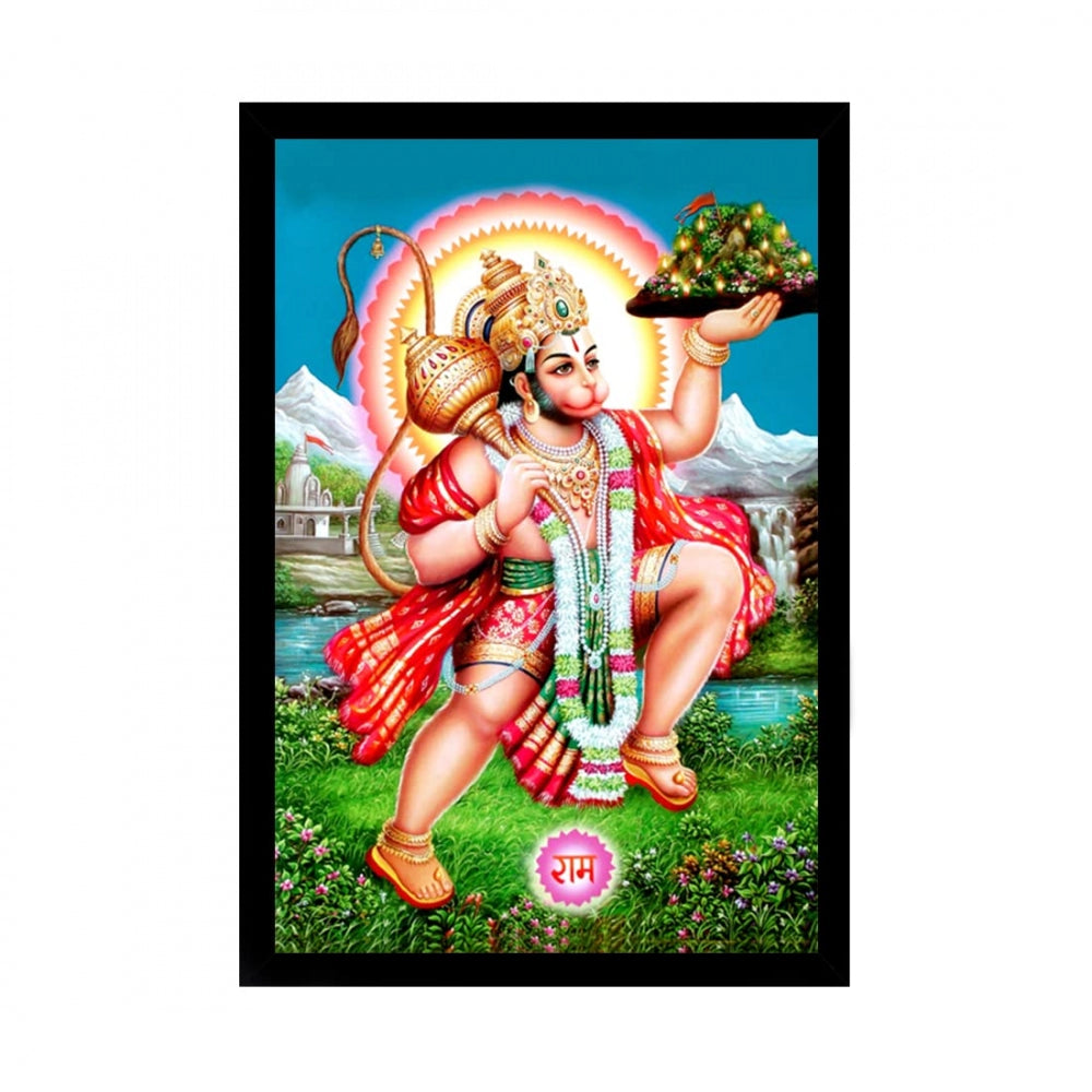 Amfyn Lord Hanuman Ji Painting with Synthetic Photo Frame (Multicolor)