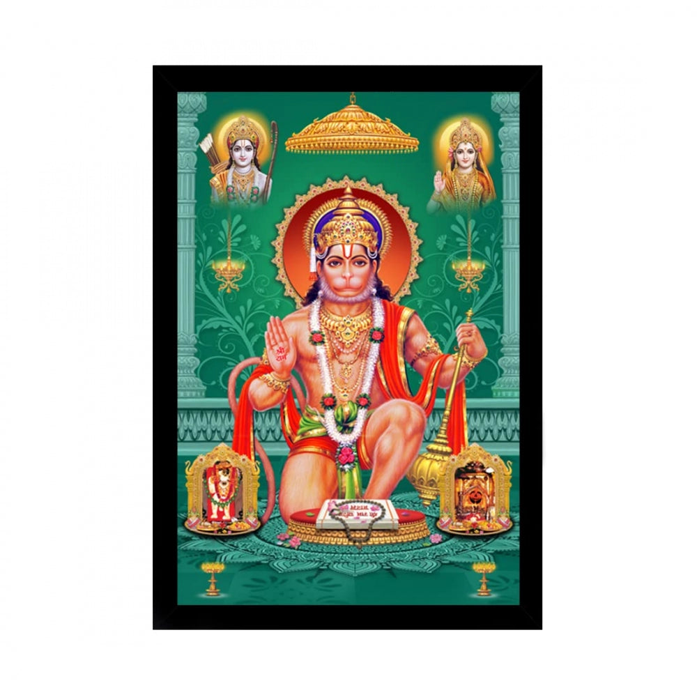 Amfyn Lord Hanuman Ji Painting with Synthetic Photo Frame (Multicolor)