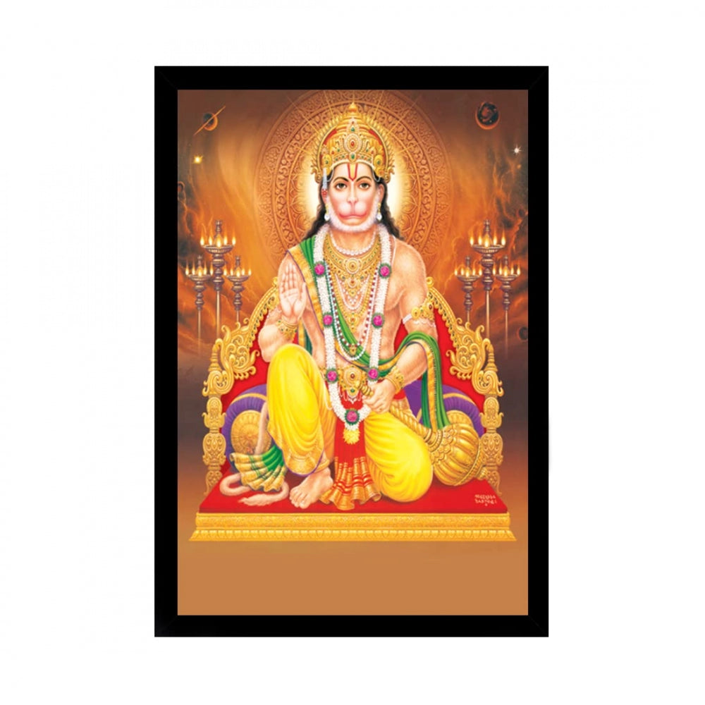 Amfyn Lord Hanuman Ji Painting with Synthetic Photo Frame (Multicolor)