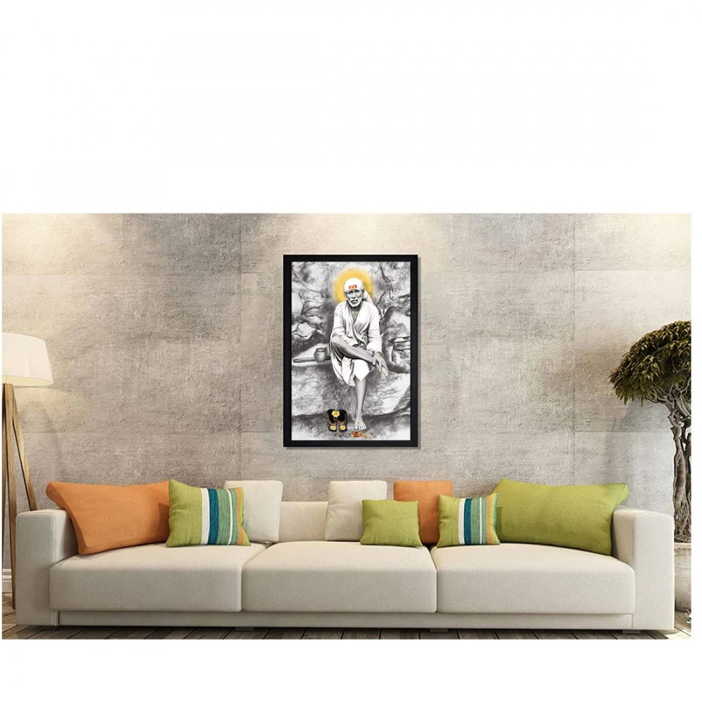Amfyn Saibaba Painting with Synthetic Photo Frame (Multicolor)