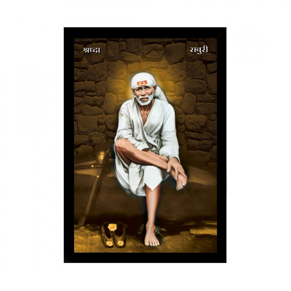 Amfyn Saibaba Painting with Synthetic Photo Frame (Multicolor)