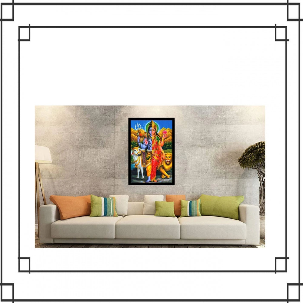 Amfyn Lord Shiva Painting with Synthetic Photo Frame (Multicolor)