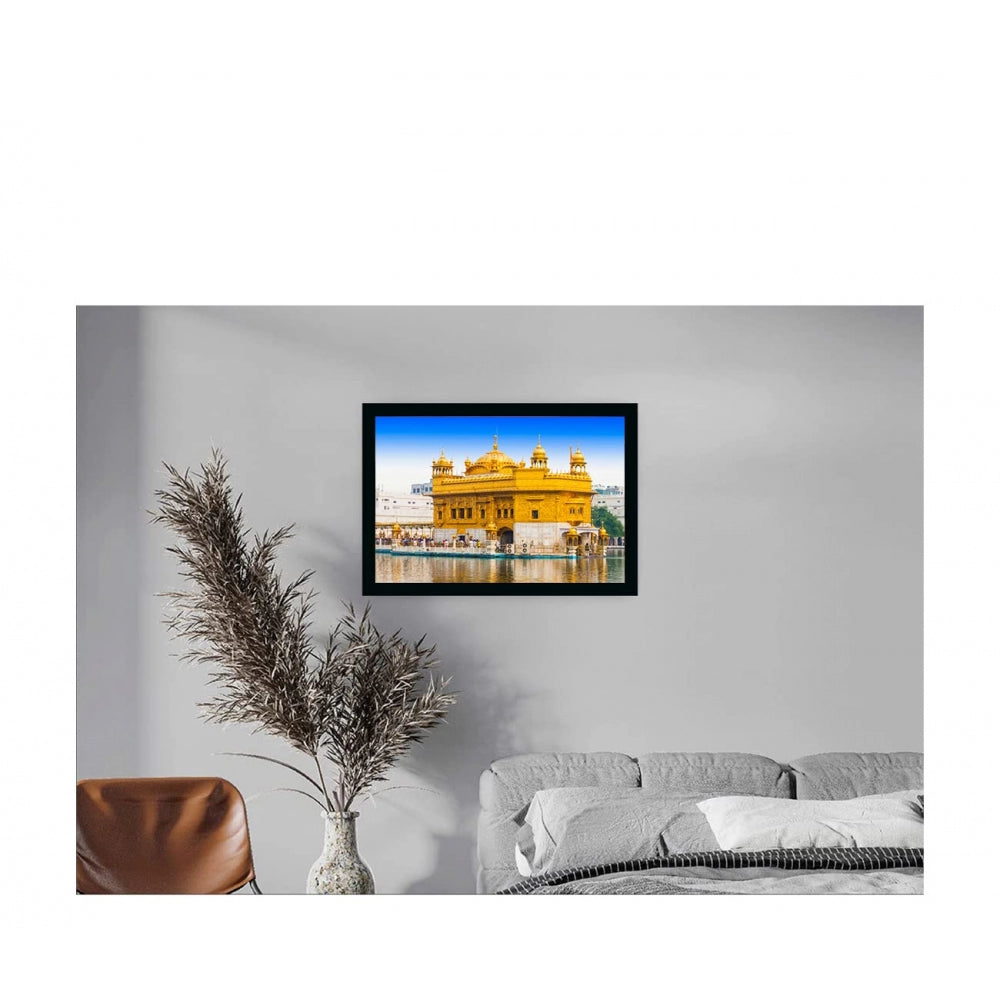 Amfyn Golden Temple Painting with Synthetic Photo Frame (Multicolor)