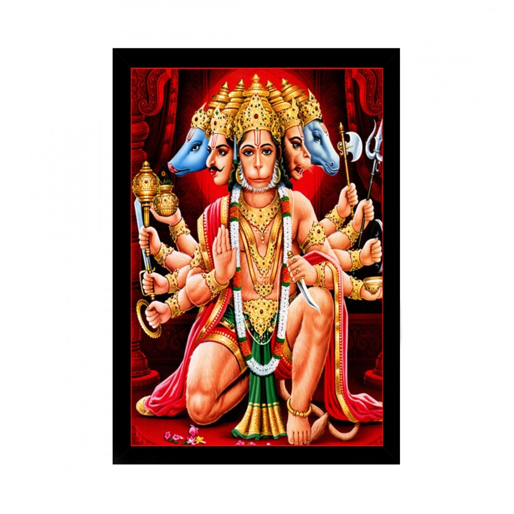 Amfyn Panchmukhi hanuman Painting with Synthetic Photo Frame (Multicolor)