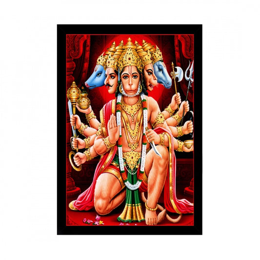 Amfyn Panchmukhi hanuman Painting with Synthetic Photo Frame (Multicolor)