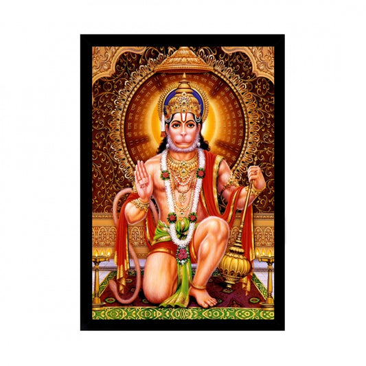 Amfyn Lord Hanuman Ji Painting with Synthetic Photo Frame (Multicolor)