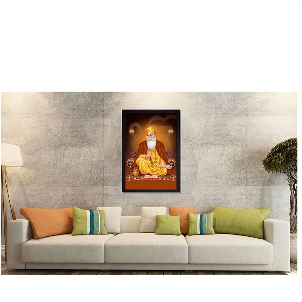 Amfyn Guru Nanak Painting with Synthetic Photo Frame (Multicolor)