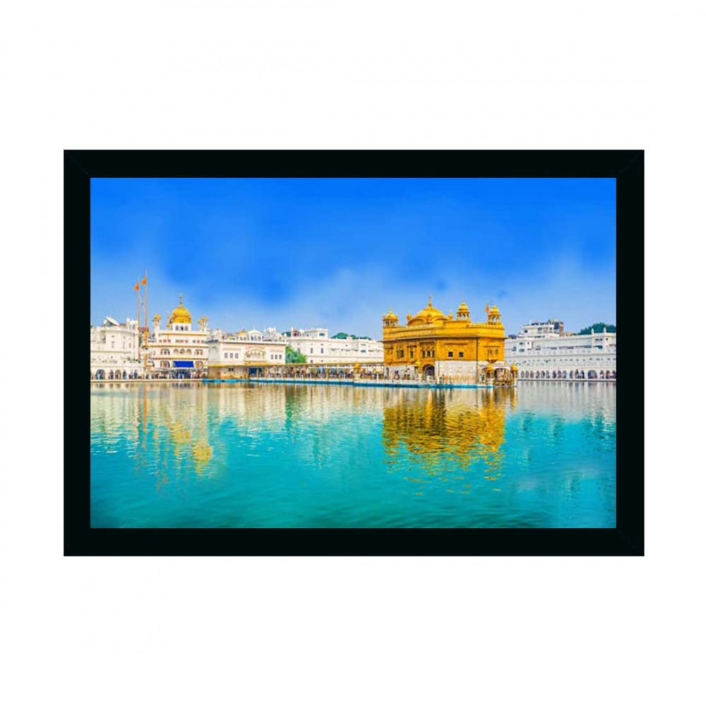 Amfyn Golden Temple Painting with Synthetic Photo Frame (Multicolor)