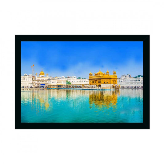 Amfyn Golden Temple Painting with Synthetic Photo Frame (Multicolor)