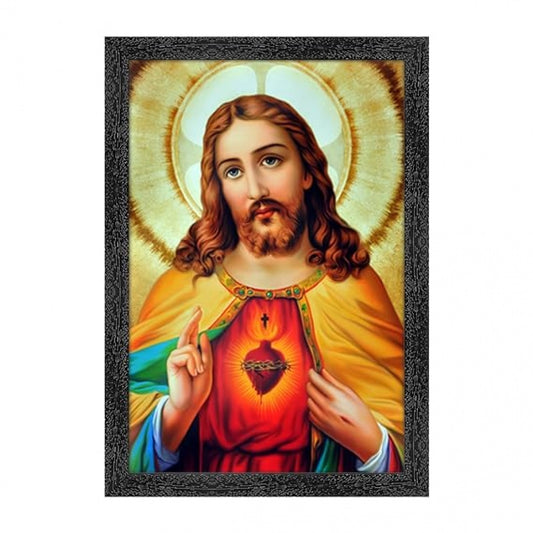 Amfyn Jesus Christ Painting with Synthetic Photo Frame (Multicolor)