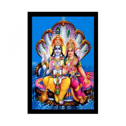 Amfyn Lord Vishnu Laxmi Painting with Synthetic Photo Frame (Multicolor)