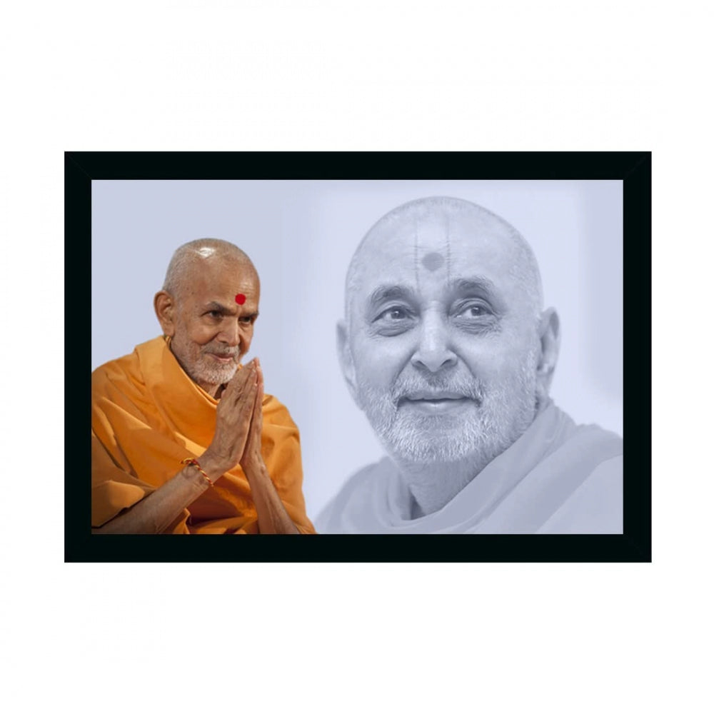 Amfyn Pramukh Swami and Mahant Swami Painting with Synthetic Photo Frame (Multicolor)