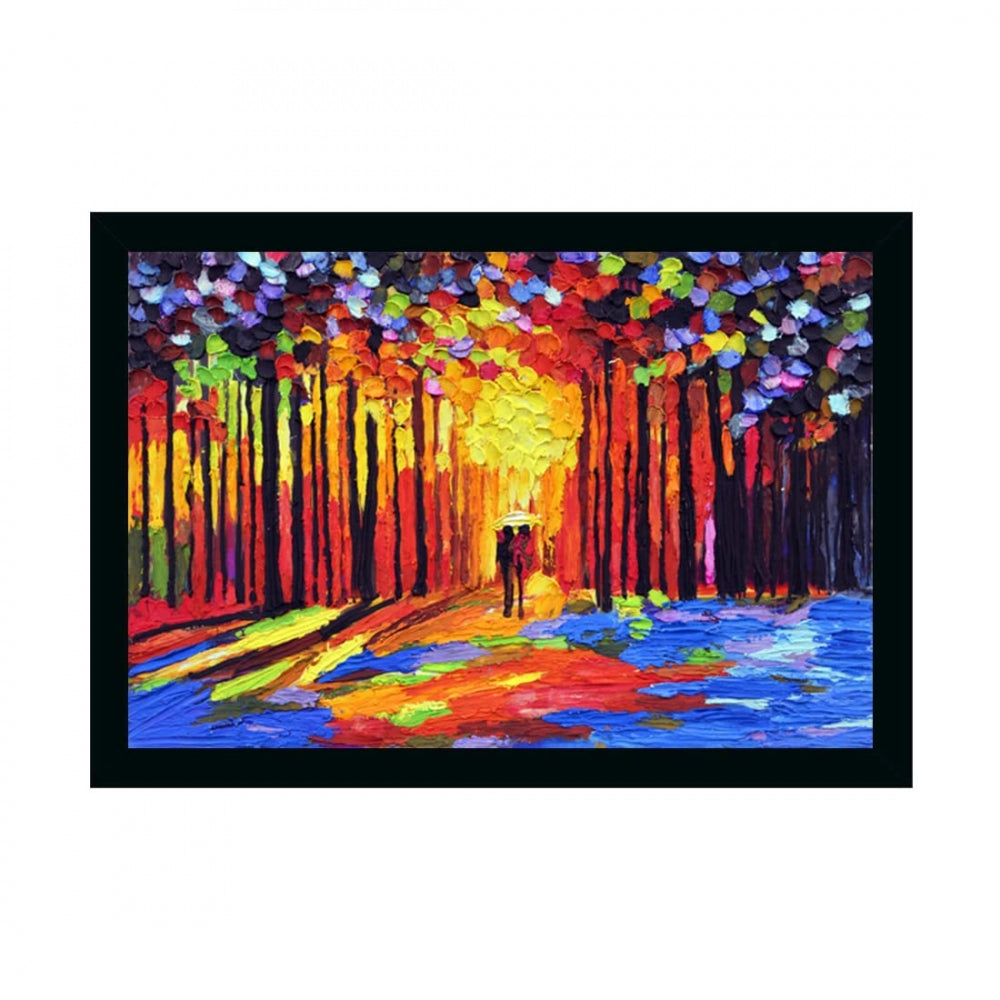 Amfyn Couple Walk In Forest Scenery Painting with Synthetic Photo Frame (Multicolor)