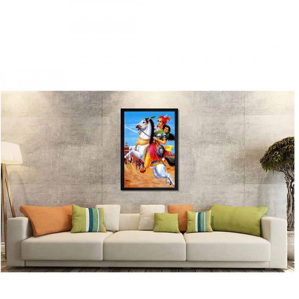 Amfyn Jhansi Ki Rani Laxmi Bai Painting with Synthetic Photo Frame (Multicolor)
