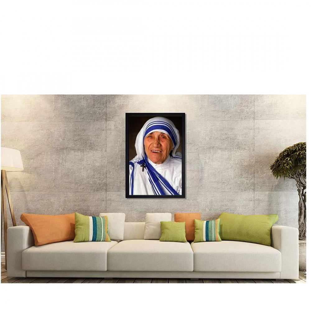 Amfyn Mother Teresa Painting with Synthetic Photo Frame (Multicolor)