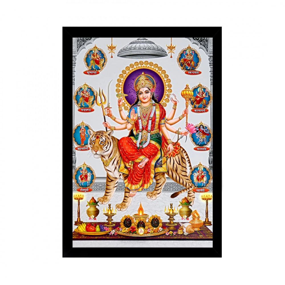 Amfyn Durga Mata Painting with Synthetic Photo Frame (Multicolor)