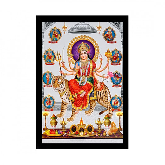 Amfyn Durga Mata Painting with Synthetic Photo Frame (Multicolor)