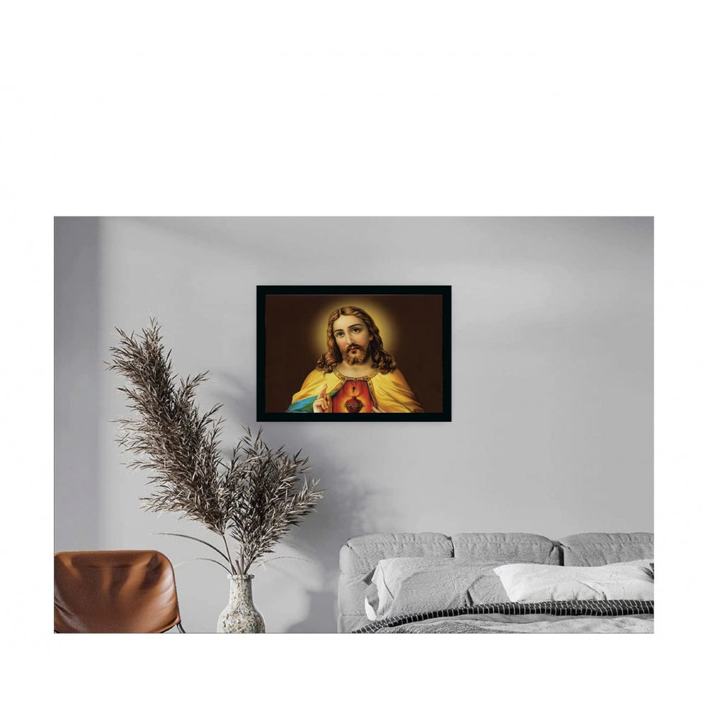 Amfyn Lord Jesus Christ Painting with Synthetic Photo Frame (Multicolor)