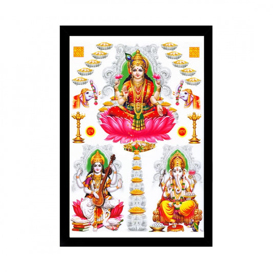 Amfyn Laxmi Ganesh Saraswati Painting with Synthetic Photo Frame (Multicolor)