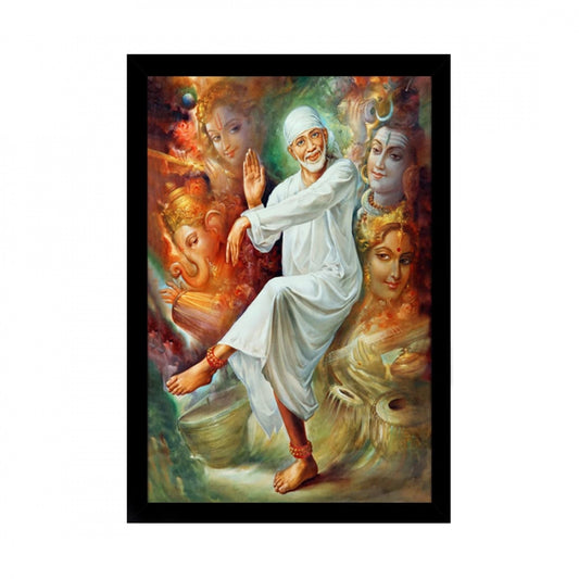 Amfyn Saibaba Painting with Synthetic Photo Frame (Multicolor)