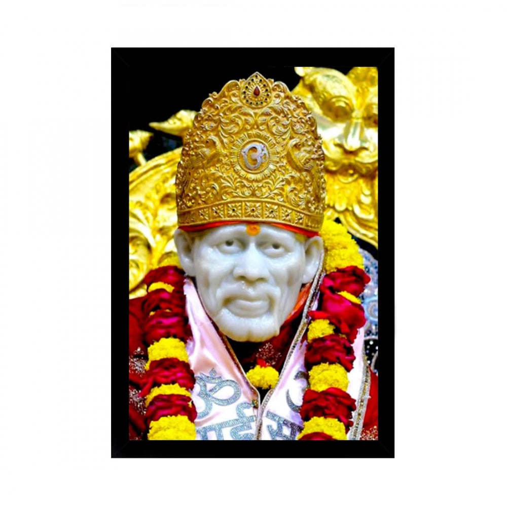 Amfyn Saibaba Painting with Synthetic Photo Frame (Multicolor)