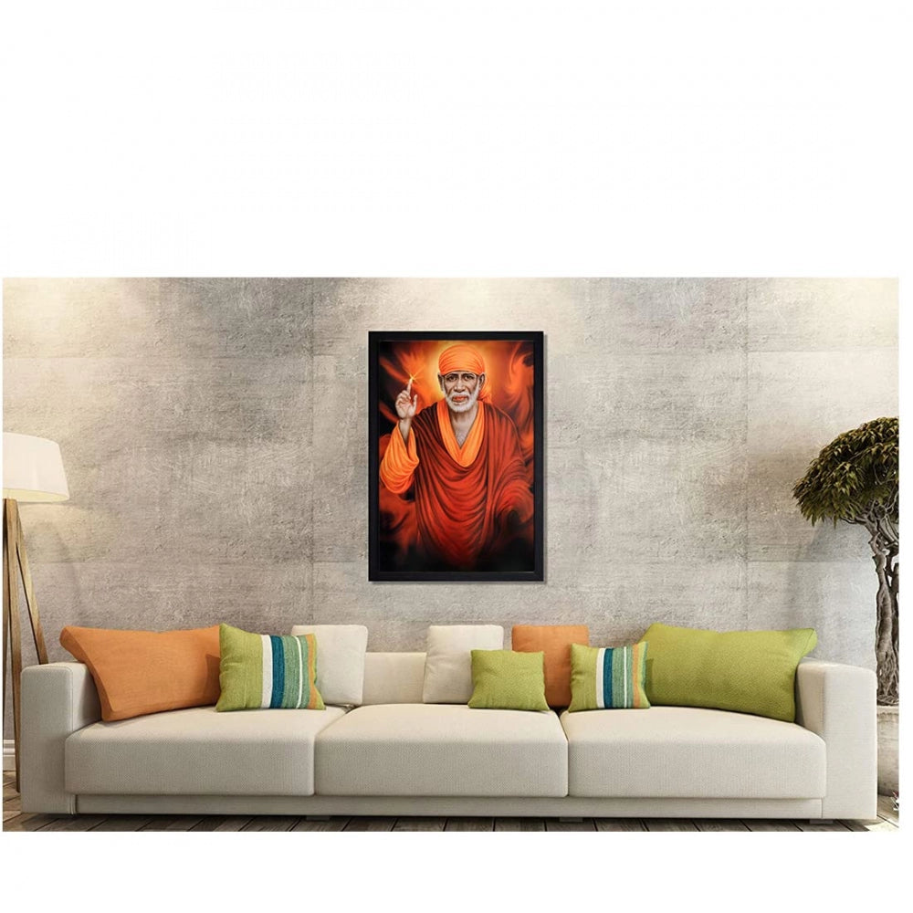 Amfyn Saibaba Painting with Synthetic Photo Frame (Multicolor)