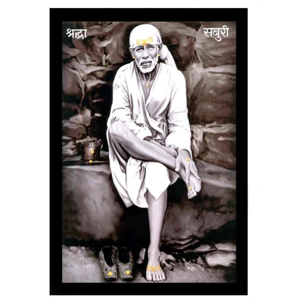 Amfyn Saibaba Painting with Synthetic Photo Frame (Multicolor)
