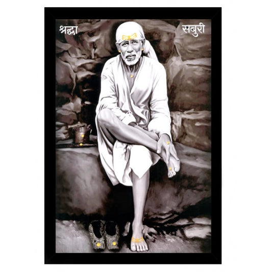 Amfyn Saibaba Painting with Synthetic Photo Frame (Multicolor)
