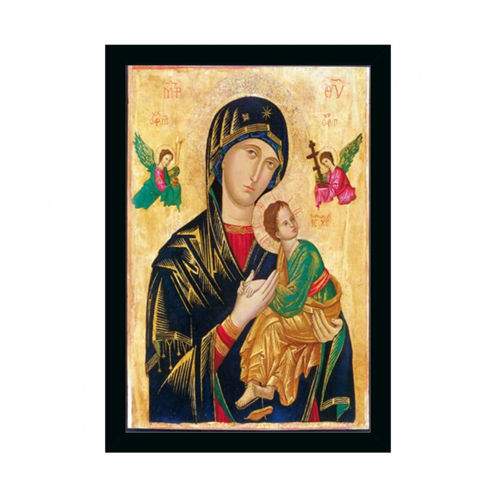 Amfyn Mother Mary Painting with Synthetic Photo Frame (Multicolor)