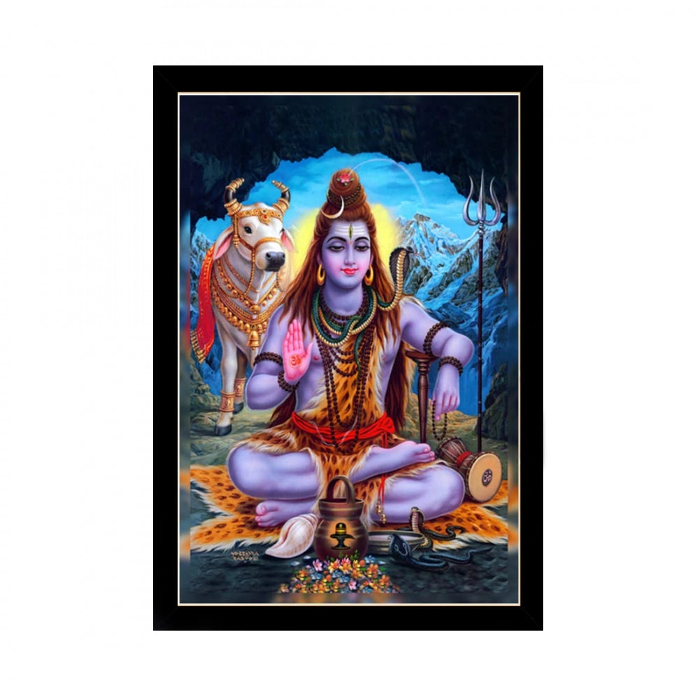 Amfyn Lord Shiva Painting with Synthetic Photo Frame (Multicolor)