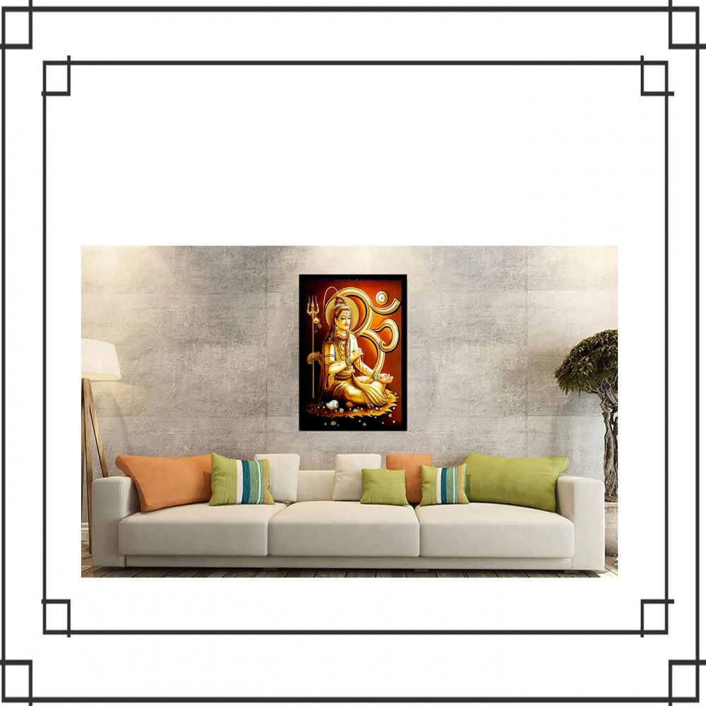 Amfyn Lord Shiva Painting with Synthetic Photo Frame (Multicolor)