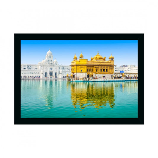 Amfyn Golden Temple Painting with Synthetic Photo Frame (Multicolor)