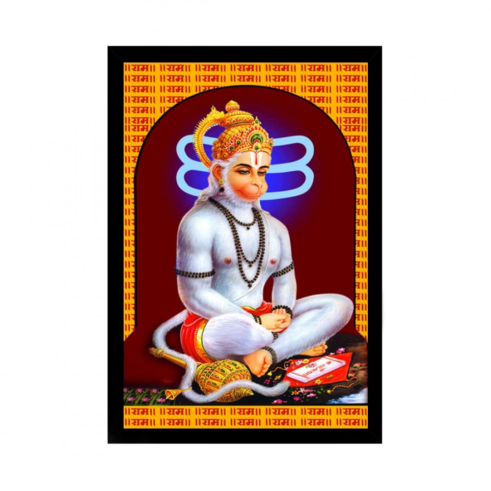 Amfyn Lord Hanuman Ji Painting with Synthetic Photo Frame (Multicolor)