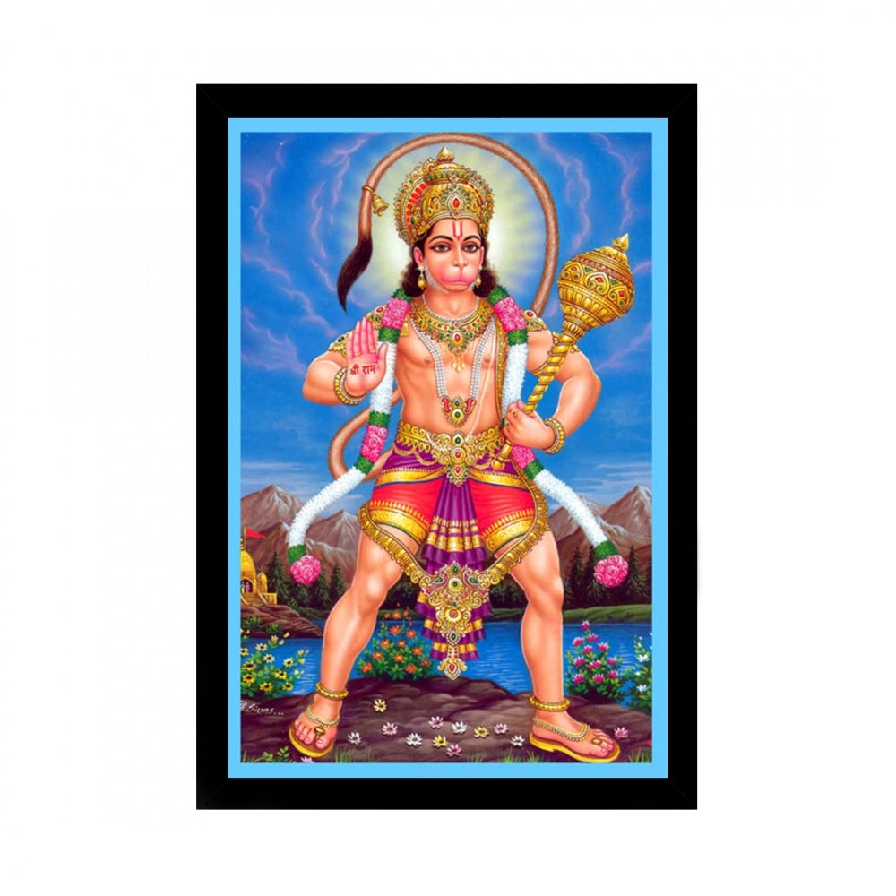 Amfyn Lord Hanuman Ji Painting with Synthetic Photo Frame (Multicolor)